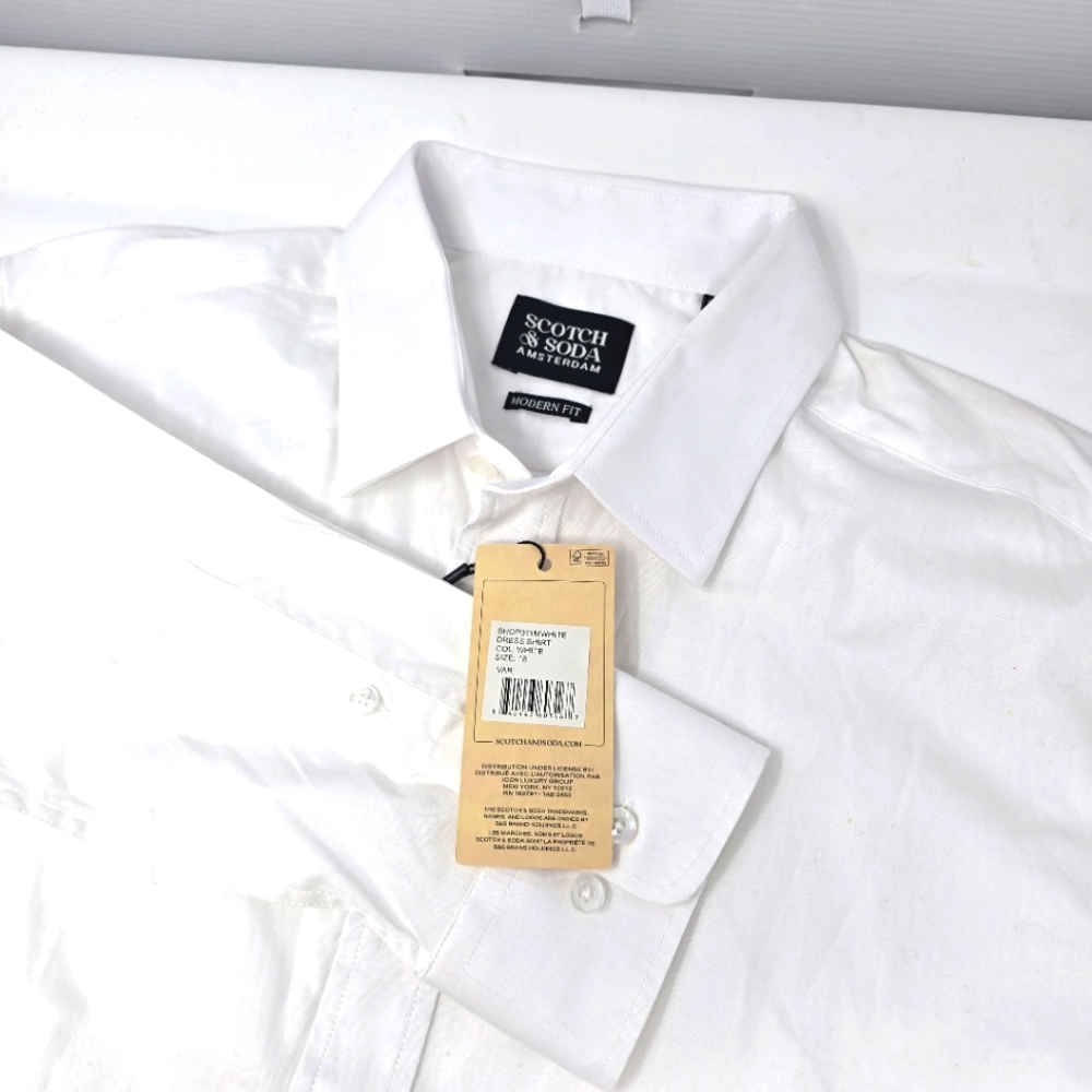 NWT Scotch &‎ Soda Men's White Dress Shirt Size 18/46 Shop011mwhite Modern Fit.